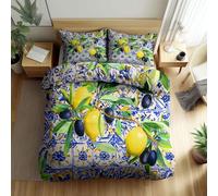 Funda de Edredón 150 x 220 cm Multicolor Juego de Cama, Bloques de Azulejos Ramas de Limonero Motivo Adulto Hombres Adolescentes Niño Juegos de Funda de Edredón