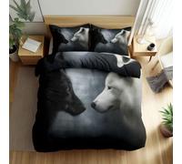 Funda de Edredón 150 x 220 cm Negro Tinta Juego de Cama, Fantasía Animales Lobos Luna Motivo Adulto Hombres Adolescentes Niño Juegos de Funda de Edredón