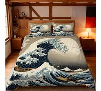Funda de Edredón 240x260 cm Ola Hokusai Niño Niña Chico 3 Piezas Juego de Cama Microfibra Ondas de Estilo Japonés Fundas Nordicas con 2 Fundas de Almohada