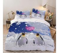 Funda de Edredón 240x260 cm un Par de Pingüinos Niño Niña Chico 3 Piezas Juego de Cama Microfibra Copo de Nieve Fundas Nordicas con 2 Fundas de Almohada
