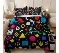 Funda de Edredón 3 Piezas - Diseño Arcade Retro De Los 80, Fibra Ultra Suave | Aireado, 1 Funda 180x200cm + 2 Fundas de Almohada 50x70 cm (Geométrico Colorido Grovy)