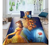 Funda De Edredón 3D, Estampado De La Bella e la Bestia, Juego De Cama De Microfibra con Cremallera, Funda Nórdica Impresa con Fundas De Almohada Single（135x200cm）
