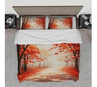 Funda de edredón Bosque de Arce Brumoso Paisaje otoñal Sendero Misterioso Set de Ropa de Cama Edredón Estampado en árboles del Bosque con Cremallera y 4 Bridas 200x220cm