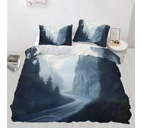 Funda de edredón con diseño de bosque y paisaje natural, caminos de montaña, decoración de dormitorio, funda de edredón con 2 fundas de almohada (260 x 240 cm)
