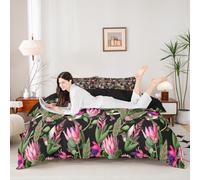 Funda de edredón con diseño de flores de acuarela, hojas florales rosadas, funda de edredón rústica para niñas y adolescentes, regalo de dormitorio, bonito juego de ropa de cama con 2 fundas de