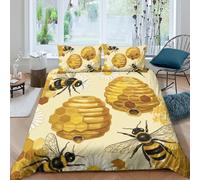 Funda de edredón con estampado 3D de colmena de abejas, funda de cama de microfibra con cremallera oculta