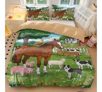 Funda de edredón con estampado de animales de granja de cuento de hadas, estilo pastoral rural, ropa de cama suave y cómoda para niños (estilo 4, individual 135 x 200 cm + 65 x 65 cm, 2)