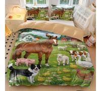 Funda de edredón con estampado de animales de granja de cuento de hadas, funda de edredón de estilo pastoral rural, suave y cómoda ropa de cama infantil de dibujos animados (estilo 5, individual 135 x
