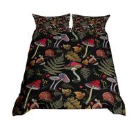 Funda de edredón con estampado de hongos salvajes, sin edredón, juego de ropa de cama de hojas otoñales de plantas burdeos para adolescentes y mujeres, estilo granja, funda de edredón con estampado de