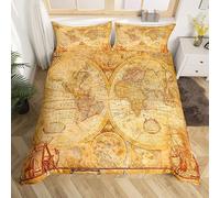 Funda de edredón con estampado de mapa, juego de ropa de cama de viaje de Atlas de globo vintage, funda de edredón de aventura para niños y niñas, microfibra con temática oceánica, funda de edredón r