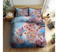 Funda de Edredón con Fotografía de Naturaleza Flores Estampado de Patrón Juego de Cubierta Ropa de Cama para Niñas, Niños y Adolescentes Azul Cielo Cubierta de Edredón 135 x 200 cm