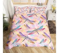 Funda de edredón de acuarela Dragonflies tamaño M, arco iris gradiente corbata teñido funda con 1 funda de almohada, lindos animales alas impresión juego de ropa de cama para niñas adolescentes