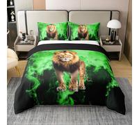 Funda de edredón de algodón puro 100% con estampado de leones, tamaño M, manta de consolación africana tropical con 1 funda de almohada para niños y niños, funda de edredón negra de llama de fuego