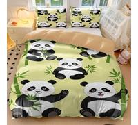 Funda de edredón de bambú con diseño de panda y dibujos animados, tamaño individual, suave, azul y verde, funda de edredón con patrón de hojas de bambú para niños y niñas (05, doble 200 x 200 cm + 65