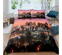 Funda de edredón de Estados Unidos,Palmeras Tropicales de Los Ángeles,Famoso Centro de la Ciudad,Rosa Seca,2 Piezas,Individual: 1 Funda de edredón 1 Funda de Almohada,Corbatas.