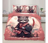 Funda de edredón de Gatitos al Estilo japonés Conjunto de Fundas de edredón con Flores Rosas y Fundas de Cama para la decoración del Dormitorio 200x220cm