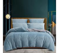 Funda de edredón de invierno de 220 x 240 cm, franela cálida, tacto Cashmere, forro polar, juego de cama de terciopelo azul claro, gris suave, con cremallera, ropa de cama para 2 personas con 2 fundas