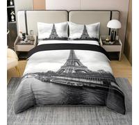 Funda de edredón de la Torre Eiffel de París, 100 % algodón, tamaño King, romántica ropa de cama de estilo francés, 3 piezas, funda de edredón de arquitectura famosa, 2 fundas de almohada (sin edredón