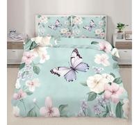 Funda de edredón de Mariposa de floresConjunto de Fundas Verde de edredón de Flores con Fundas de Almohada Ropa de Cama para Decorar el Dormitorio 220x240cm