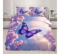 Funda de edredón de Mariposas moradas Conjunto de Fundas de edredón para Plantas Naturales con Fundas de Cama para la decoración del Dormitorio 200x200cm