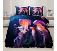 Funda de edredón de Medusa psicodélicaConjunto de Fundas de edredón de Animales Marinos en Acuarela con Fundas de Almohada Ropa de Cama para la decoración del Dormitorio 135x200cm