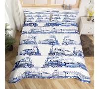 Funda de edredón de tren para niños, máquina de vapor, funda nórdica de 135 x 200 cm, juego de ropa de cama para niños, adolescentes, adultos, hombres, decoración de dormitorio