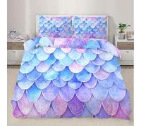 Funda de edredón en Escamas sirenaConjunto geométrico de Fundas de edredón Rosa púrpura Azul con Fundas de Almohada Ropa de Cama para la decoración del Dormitorio 200x200cm