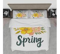 Funda de edredón Estilo Moderno Dibujado a Mano Juego de 3 Piezas Plantas de Flores Silvestres primaverales Funda Blanca para edredón Set de Cama Suave Microfibra con 4 ataduras 200x200cm