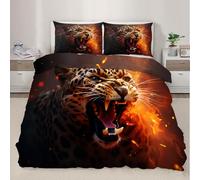Funda de edredón Fierce Animal Cheetah Set de Fundas de edredón Flame Cheetah Queen con Fundas de Almohada Ropa de Cama para Decorar el Dormitorio 200x220cm
