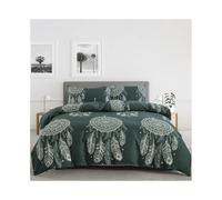 Funda de edredón Juego de Funda nórdica con diseño de atrapasueños, Estilo Bohemio, con Plumas y Mandalas, Suave, acogedora y Reversible, Color Verde Oscuro. Juego de Cama(US Twin(173x229cm))