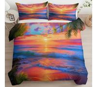 Funda de Edredón Juego de Ropa de Cama, 180 x 220 cm Fotografía Surrealista del Atardecer En La Playa 3D Patrón Suave Microfibra Bedding Incluye Funda Nórdica y Funda de Almohada De Dos Caras