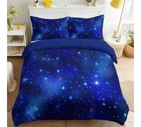 Funda de edredón reversible azul de 260 x 240 cm, diseño astronómico, lavable a máquina, ropa de cama moderna y minimalista, decorativa, diseño de estrellas y halos, ultrasuave, para adolescentes y