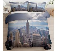 Funda de edredón Reversibles Arquitectura De La Ciudad De Nueva York Nubes, Multicolor Suave y Acogedor Juego de Cama Antialérgico Anti Decoloración Funda Nórdica de Edredón Estampada 150 x 220 cm