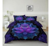Funda de edredón Reversibles Mandala Plantas Flores Hojas Rayas, Morado Suave y Acogedor Lujo Juego de Cama Antialérgico Anti Decoloración Funda Nórdica de Edredón Estampada 135 x 200 cm