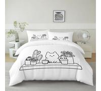 Funda de edredón Reversibles Plantas En Maceta Cactus Gatos, Blanco Suave y Acogedor Lujo Juego de Cama Antialérgico Anti Decoloración Funda Nórdica de Edredón Estampada 135 x 200 cm
