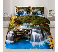 Funda de edredón River Waterfall Cubierta de edredón Conjunto de Fundas de edredón de Paisaje Natural Bosque River con Fundas de Almohada Ropa de Cama para la decoración del Dormitorio 200x220cm