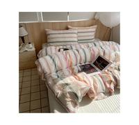 Funda de edredón Striped Duvet Cover Set, 100% Cotton 3-Piece Breathable Colored Stripes Printed Bedding Set Juego de Cama(Pink,150x200cm)
