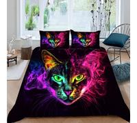 Funda de edredón y 2 Fundas para Almohadas Gato Animal Colorido, Arte Abstracto Microfibra Suave Duvet Covers para edredón con Cierre de Cremallera, 155x220 cm (Dz4239)