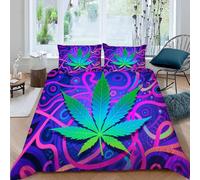 Funda de edredón y 2 Fundas para Almohadas Hoja de Planta Verde, Arte Abstracto Colorido Microfibra Suave Duvet Covers para edredón con Cierre de Cremallera, 155x220 cm (Dx9979)