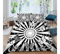 Funda de edredón y 2 Fundas para Almohadas Mariposa Blanca y Negra, Arte Abstracto Microfibra Suave Duvet Covers para edredón con Cierre de Cremallera, 155x220 cm (Dx9447)