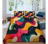 Funda de edredón y 2 Fundas para Almohadas Ondas abstractas, Arte Colorido Microfibra Suave Duvet Covers para edredón con Cierre de Cremallera, 155x220 cm (Dz4351)