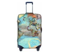 Funda de equipaje con diseño de mapa del mundo de dibujos animados, lavable, resistente a los arañazos, para equipaje de 18 a 32 pulgadas, Blanco, L