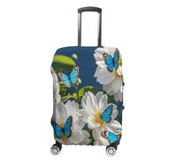Funda de equipaje de mano blanca Blooms Blue Butterflies veliz Fundas para equipajes aprobado por la Tsa Protector de funda de equipaje de viaje elástico protector antiarañazos, lavable para funda de