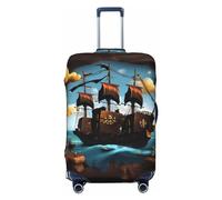 Funda de equipaje de viaje con diseño de barco pirata de dibujos animados para equipaje de 18 a 32 pulgadas, lavable, resistente a los arañazos, Barco pirata de dibujos animados, L