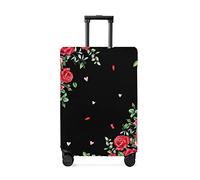 Funda de equipaje de viaje para el día de San Valentín, color negro y rojo, diseño de corazón y rosas y antiarañazos, elásticas, fundas de equipaje de mano, lavables de 48 a 53 cm, Día de San Valentín