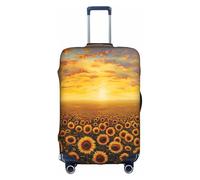 Funda de equipaje elástica lavable y resistente a los arañazos, diseño de campo de girasol Puesta de sol y mar de flores, color blanco, blanco, L