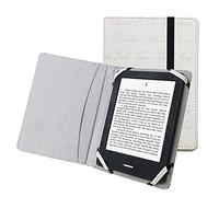 Funda de estilo libro de piel de PU para lector electrónico de 6" de Sony/Kobo/Pocketbook/Nook/Tolino, con relieve de autor - Blanco