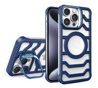 Funda de fibra de carbono con marco abierto compatible con iPhone 12, 13, 14, 15, 57 Plus y Pro Max. Diseño magnético sin marco para una mejor