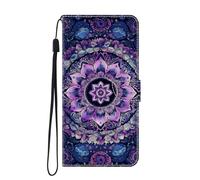 Funda de Fibra para SONY Xperia 10 III, Estilo Cartera con Flip para SONY Xperia 10 III, Carcasa Protectora función de Soportey Ranura para Tarjetas Cierre Magnético Case, Flor de la suerte morada