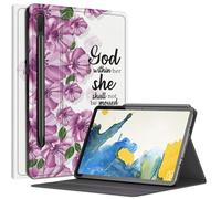 Funda de flores moradas de la Biblia para Samsung Galaxy Tab S9 Plus/S9 FE Plus 5G de 12.4 pulgadas 2023, funda con múltiples ángulos de visión con soporte para bolígrafo S, apagado y encendido